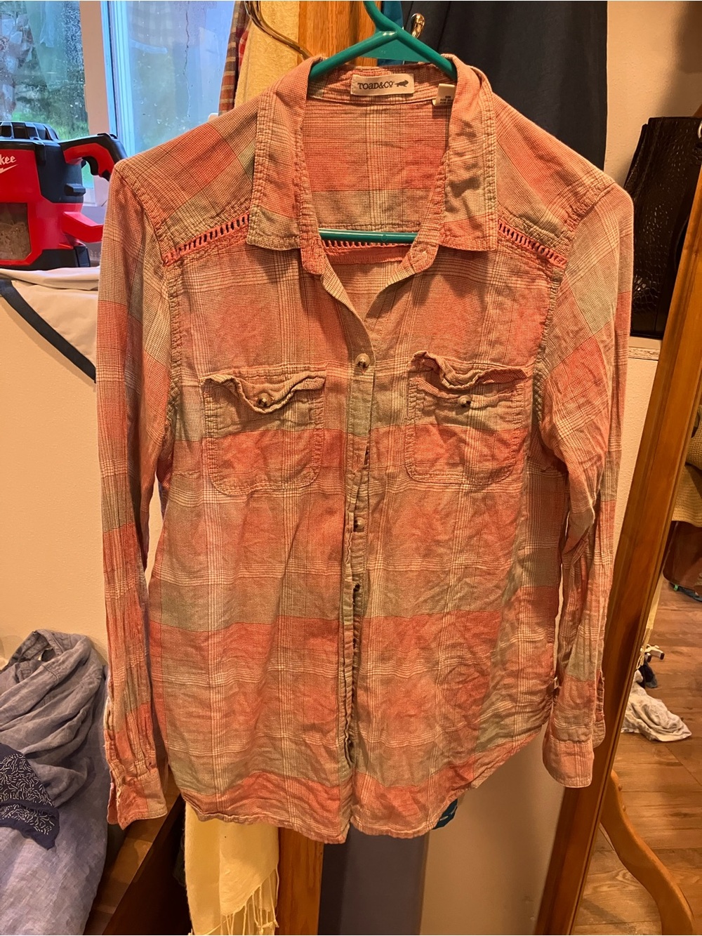 Toad&Co Coral Pink Plaid Button-Down Shirt